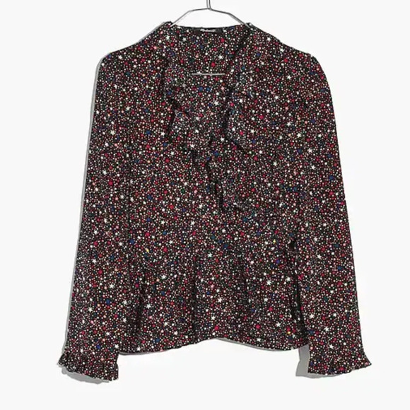 Madewell • Silk Ruffle-Hem Wrap Top in Starry Night - Picture 4 of 11
